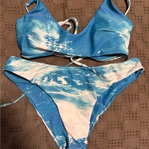 SHEIN Oceanic Blue and White Swimwear